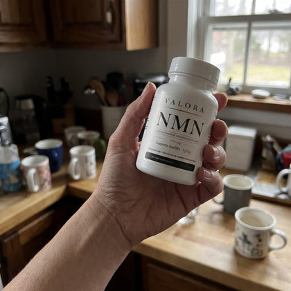 A VALORA customer holding her NMN bottle