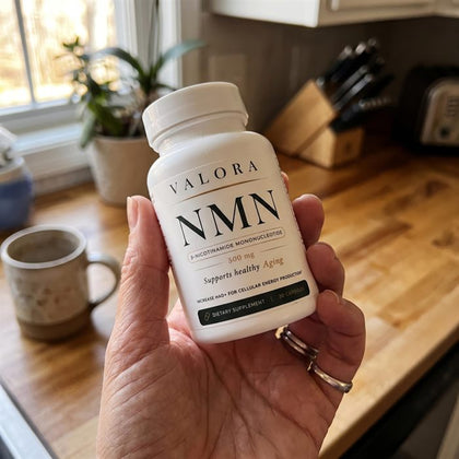 A VALORA customer holding her NMN bottle