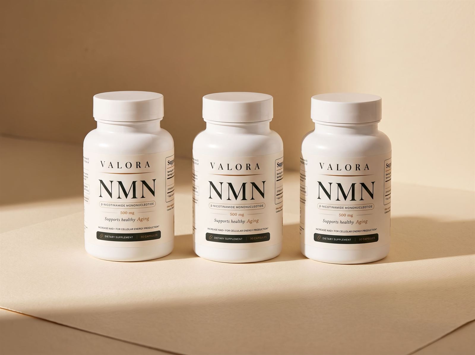 Three bottles of VALORA NMN — your 90-day supply