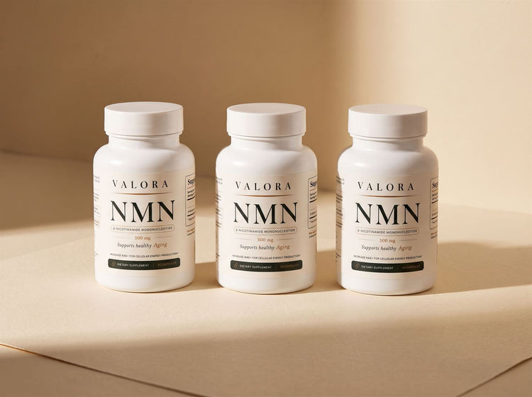 Three VALORA NMN bottles — the Longevity System set